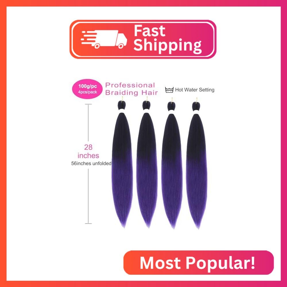 Sakkou 28inch Purple Ombre Braiding Hair Pre Stretched Braids Extensions 4pcs/pa