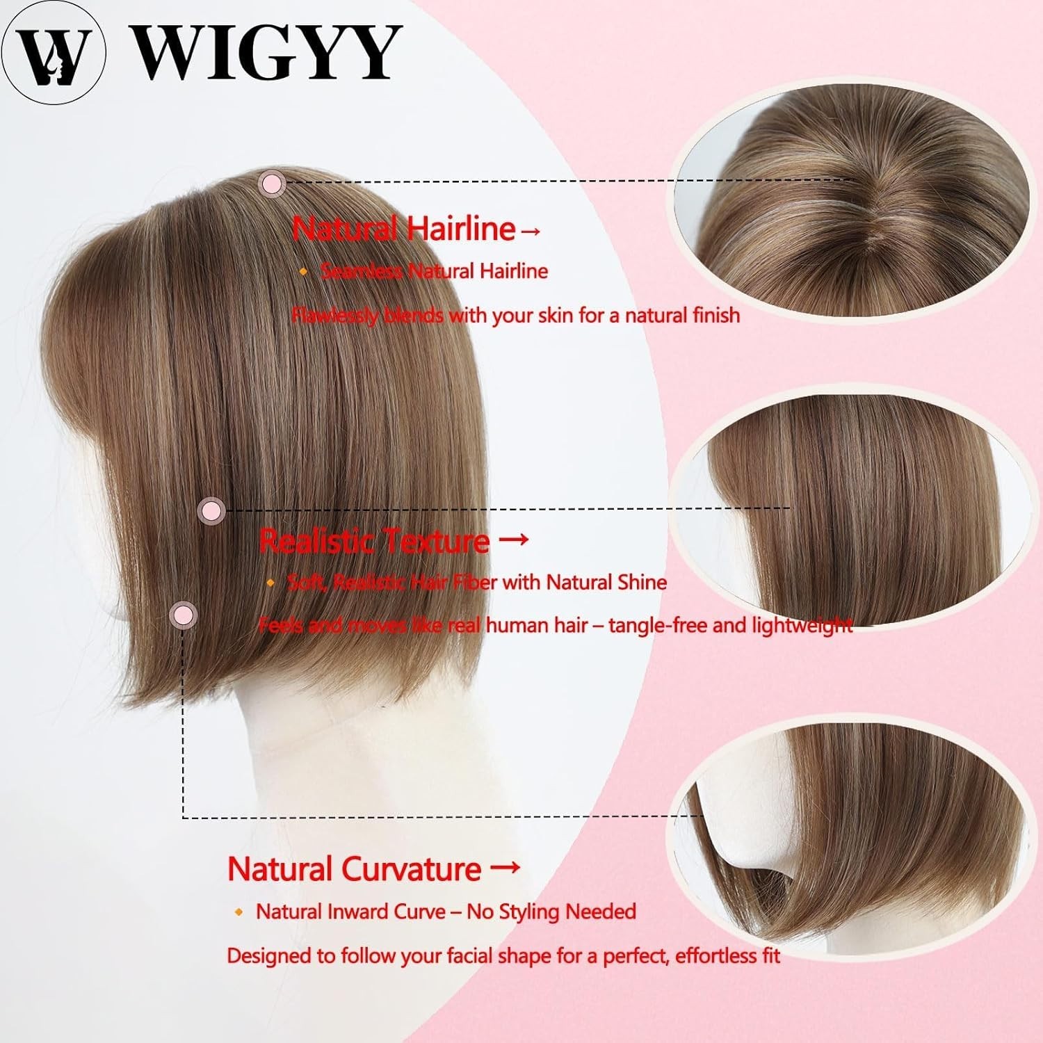 Cute 12″ Honey Brown Bob Wig, Lace Front, Bangs, Glueless, Daily Wear