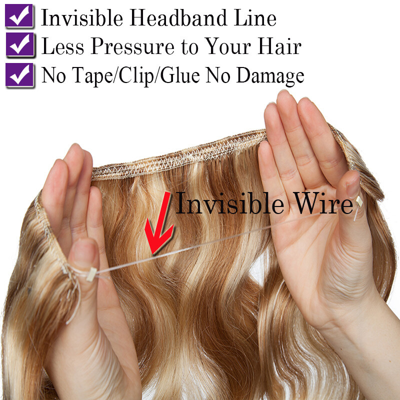 CLEARANCE Clip In Weft Wire Remy Human Hair Extensions Hidden Headband 12-24Inch