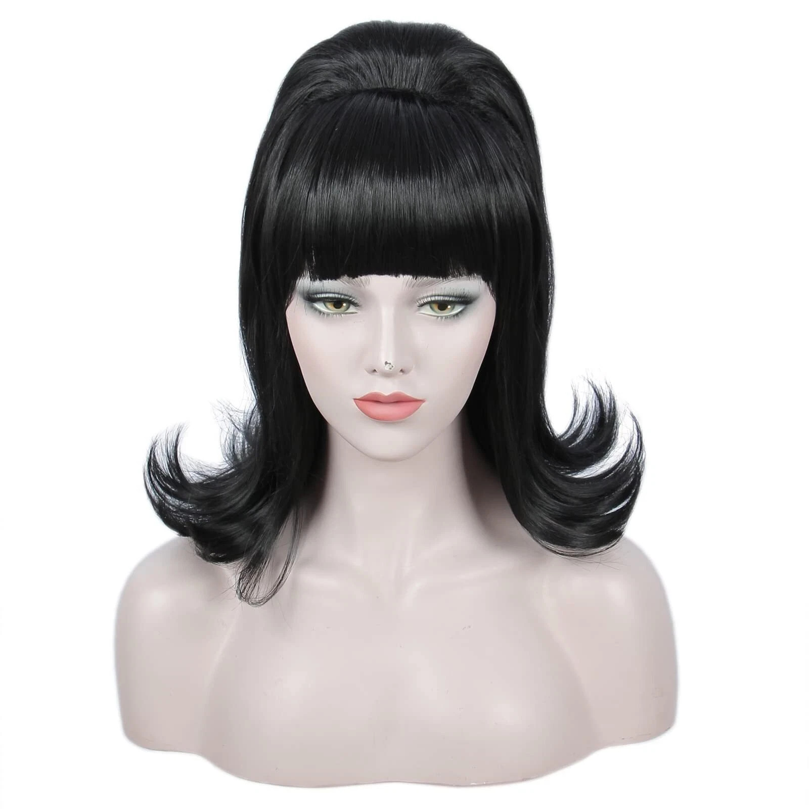 Retro Short Black Wig Big Bouffant Beehive Wigs for Women fits 50s 80s Costume