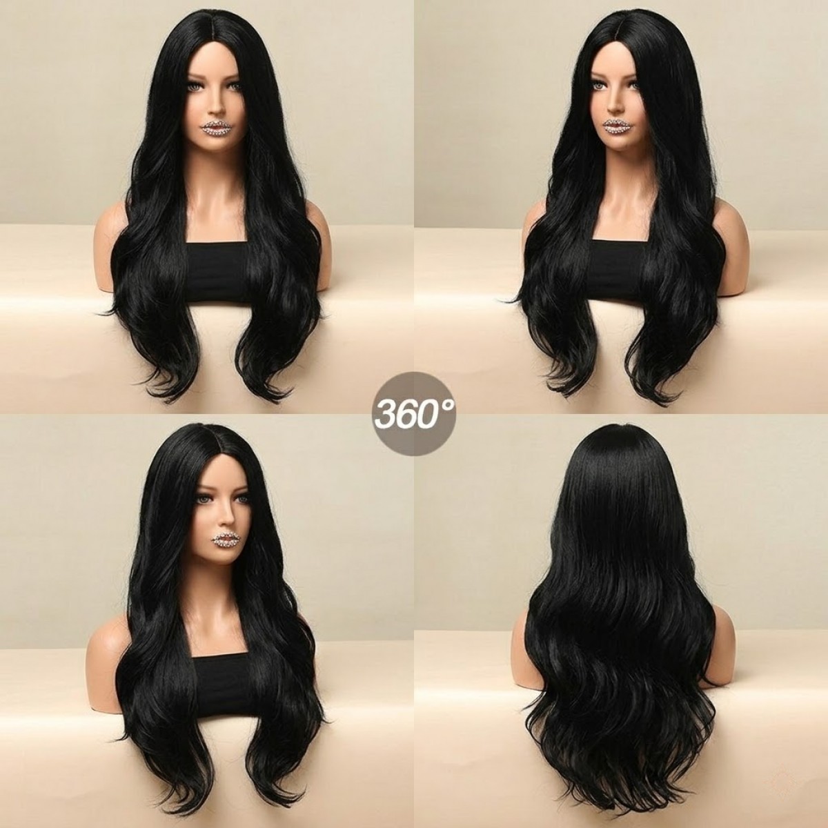 Synthetic Hair Heat Resistant Off black Cosplay Party Wig Women Soft Long Wavy