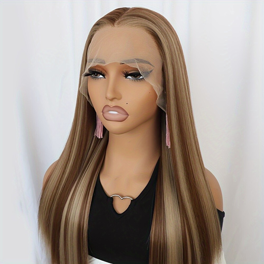 Blonde Mixed Color Hair Lace Front Wigs Synthetic Long Straight Ombre Highlights