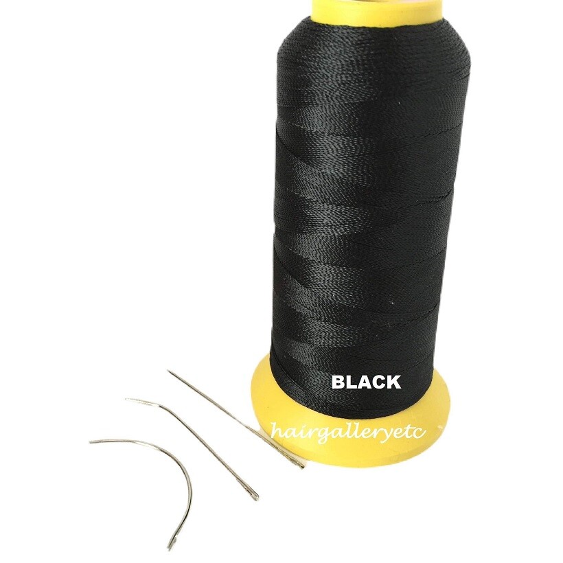 JUMBO BLACK WEAVING THREAD & 3 pcs WEAVE NEEDLE FOR WEFT HAIR EXTENSIONS 2000m