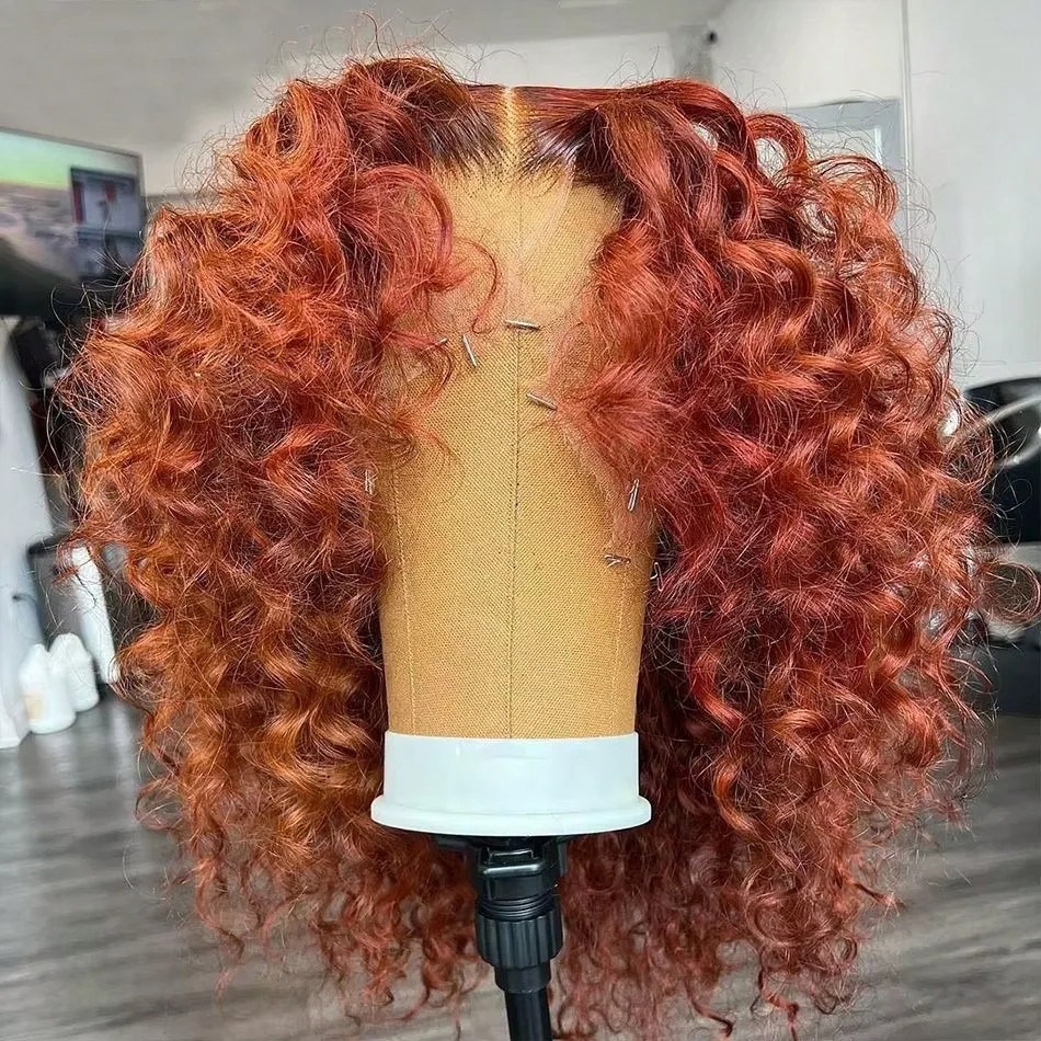 8-22Inch Deep Wave Bob Ginger Orange Lace Front Wigs Bob Human Hair Wig 14 Inch