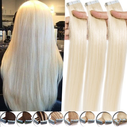 Real Remy 100% Human Hair Extensions Tape-In #613 Bleach Blonde 10 Pcs New