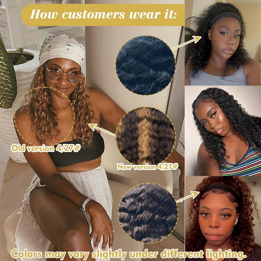 Nicmiss Chocolate Brown Headband Wig Human Hair Deep Wave Human Hair Wigs For