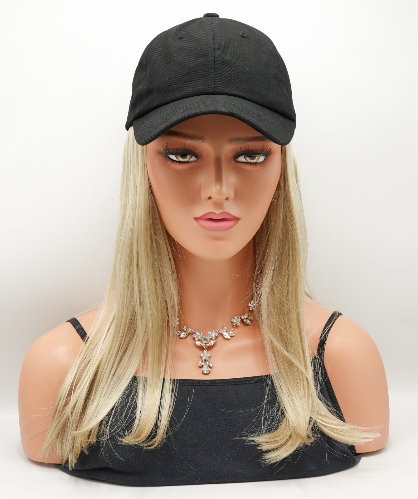 LONG HAT by Henry Margu, Black Hat w/Hair, 16H-Light Blonde, *CLEARANCE!* NEW