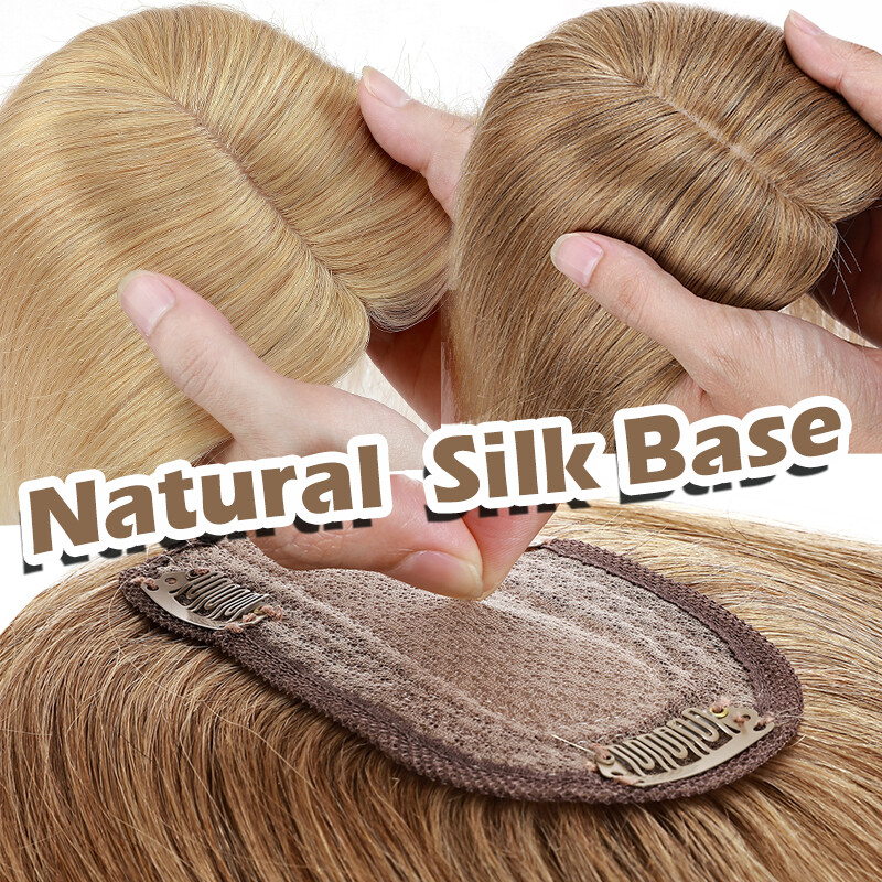 150% Density Short Real Hair Topper Silk Base Human Hair Top Hairpiece Clip In