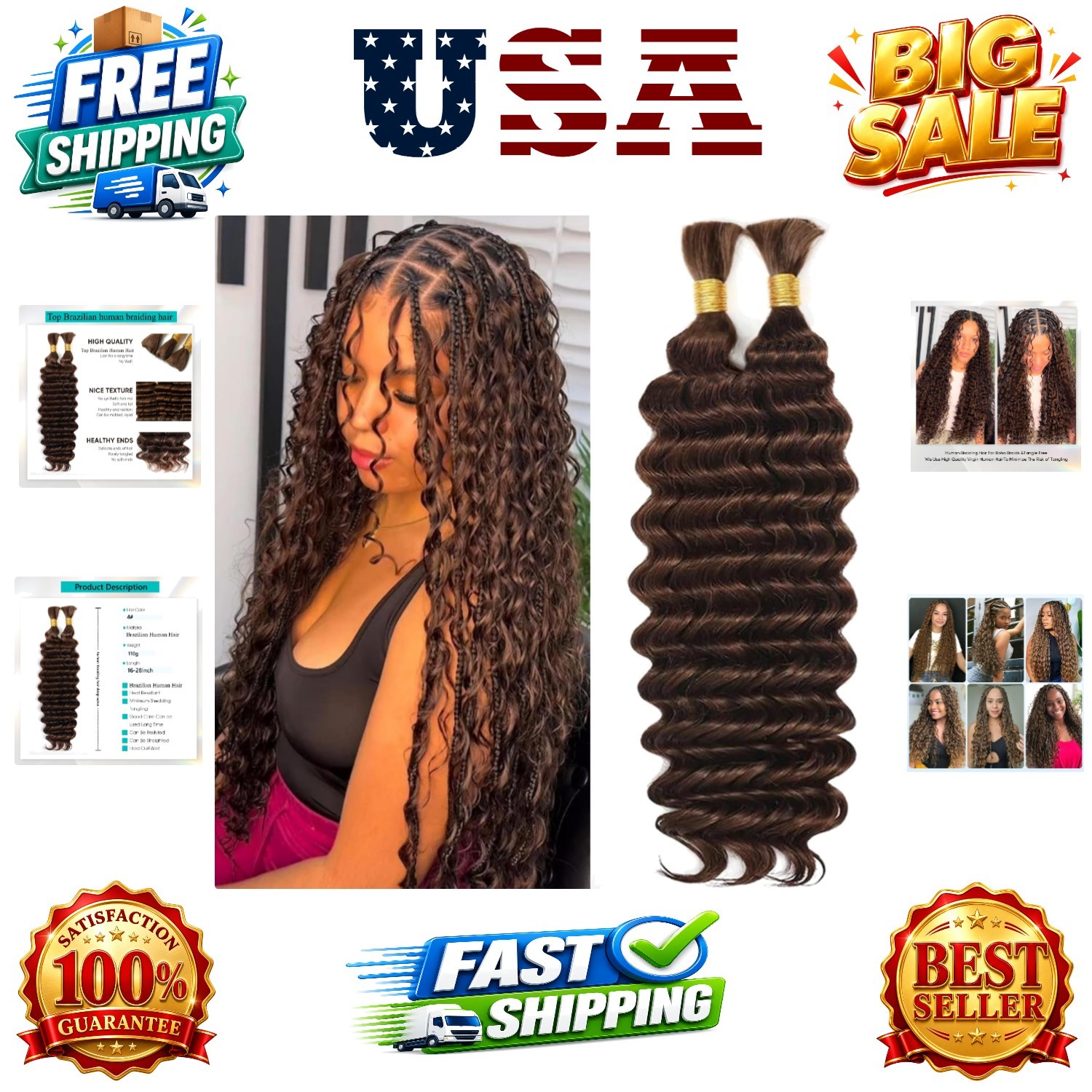 Boho Hair For Braiding Deep Wave Human Braiding Hair 110g 20 Inch Bulk Human …