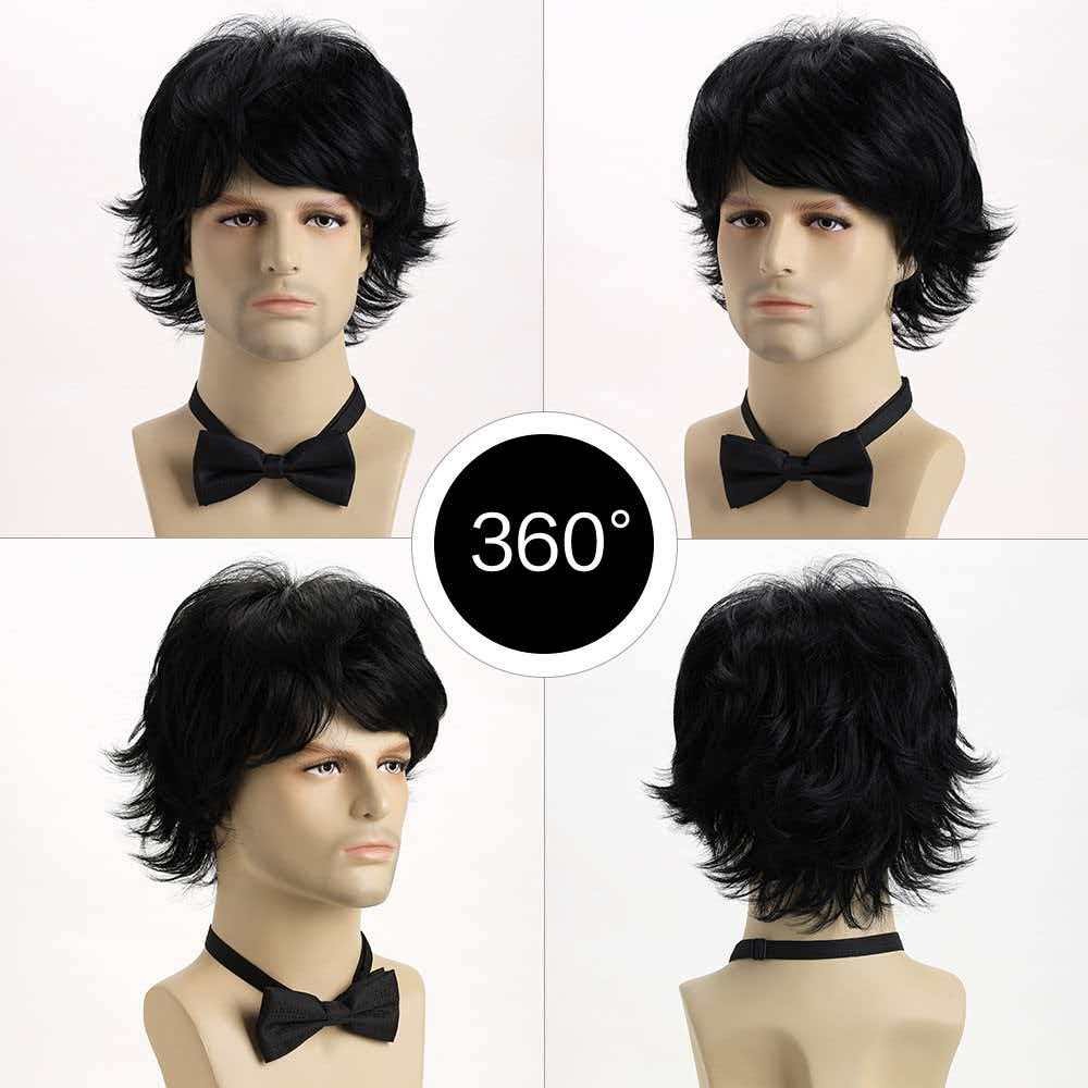 12in Men Short Wavy Brown Wig Full Heat Resistant Synthetic Cosplay Party