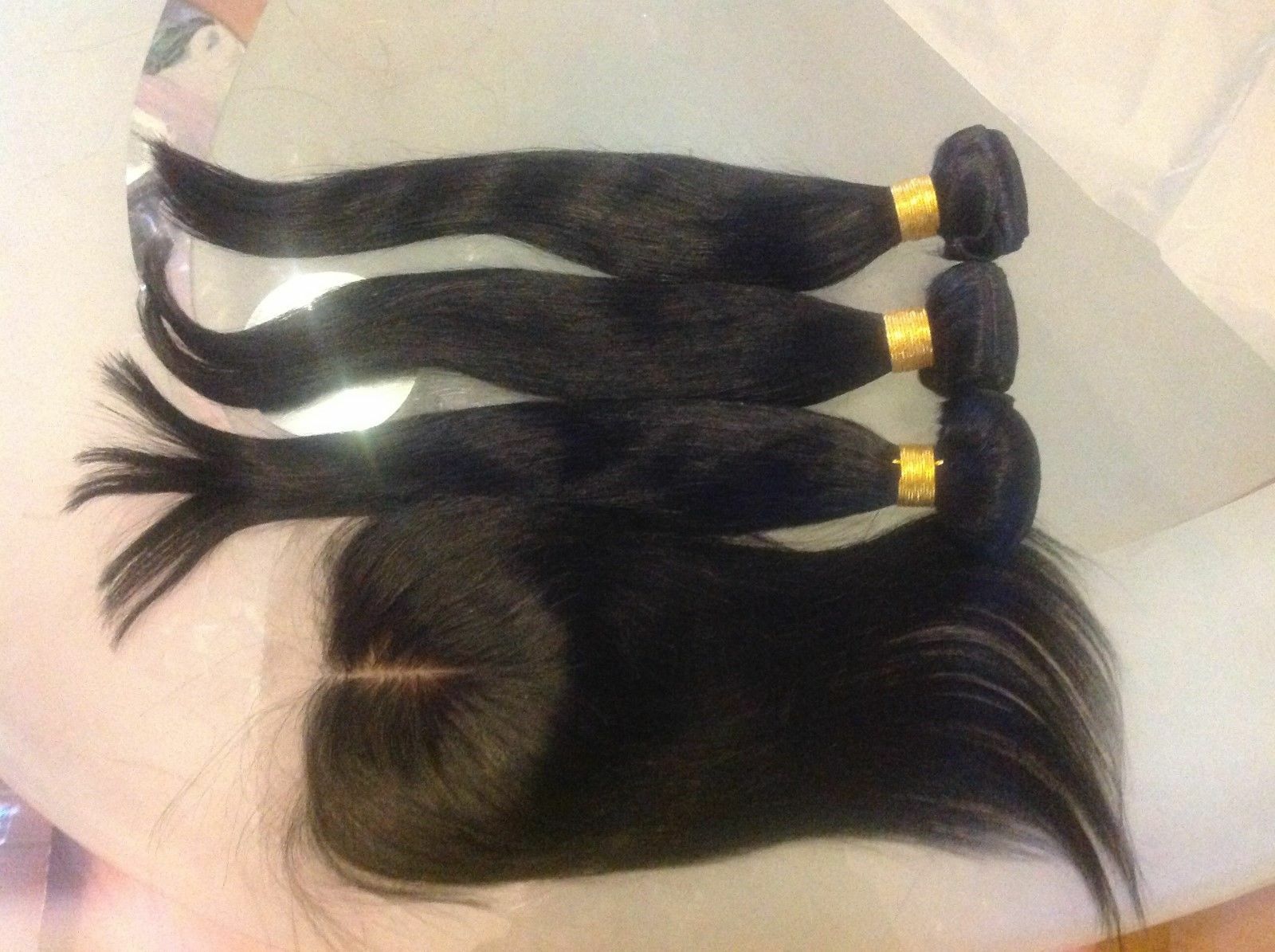 12AA BRAZILIAN VIRGIN HAIR JET BLACK 14+14+14&14 SILK BASE CLOSURE 4X4 STRAIGHT