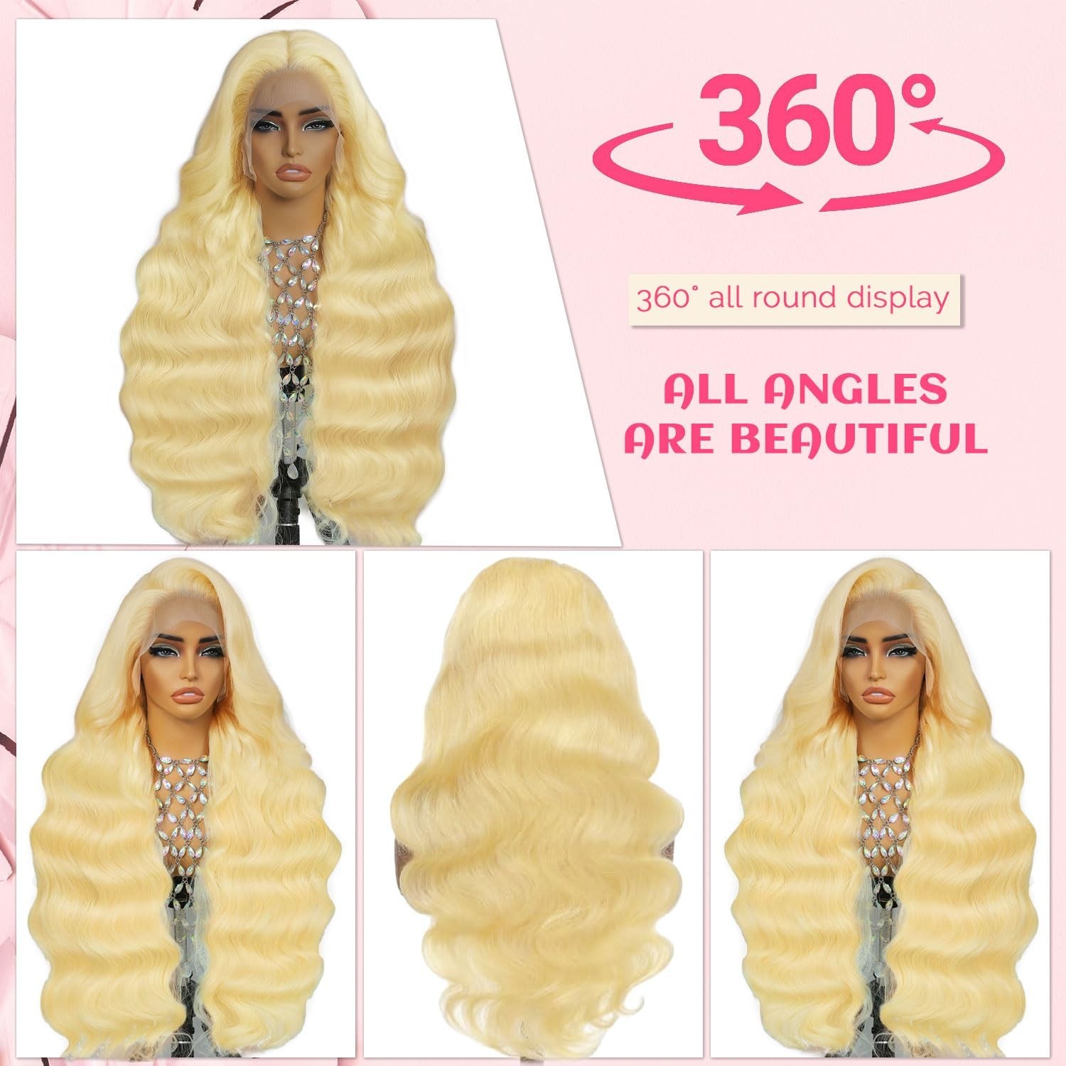 28″ 200 Density Blonde Lace Front Wig, 13×6 Body Wave, Pre-Plucked, Glueless Hum