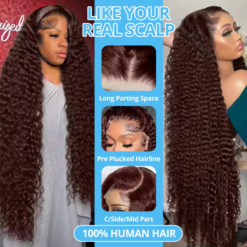 Deep Curly Wigs Human Hair Chocolate Brown 13×4 13×6 Hd Lace Front Wig for Women