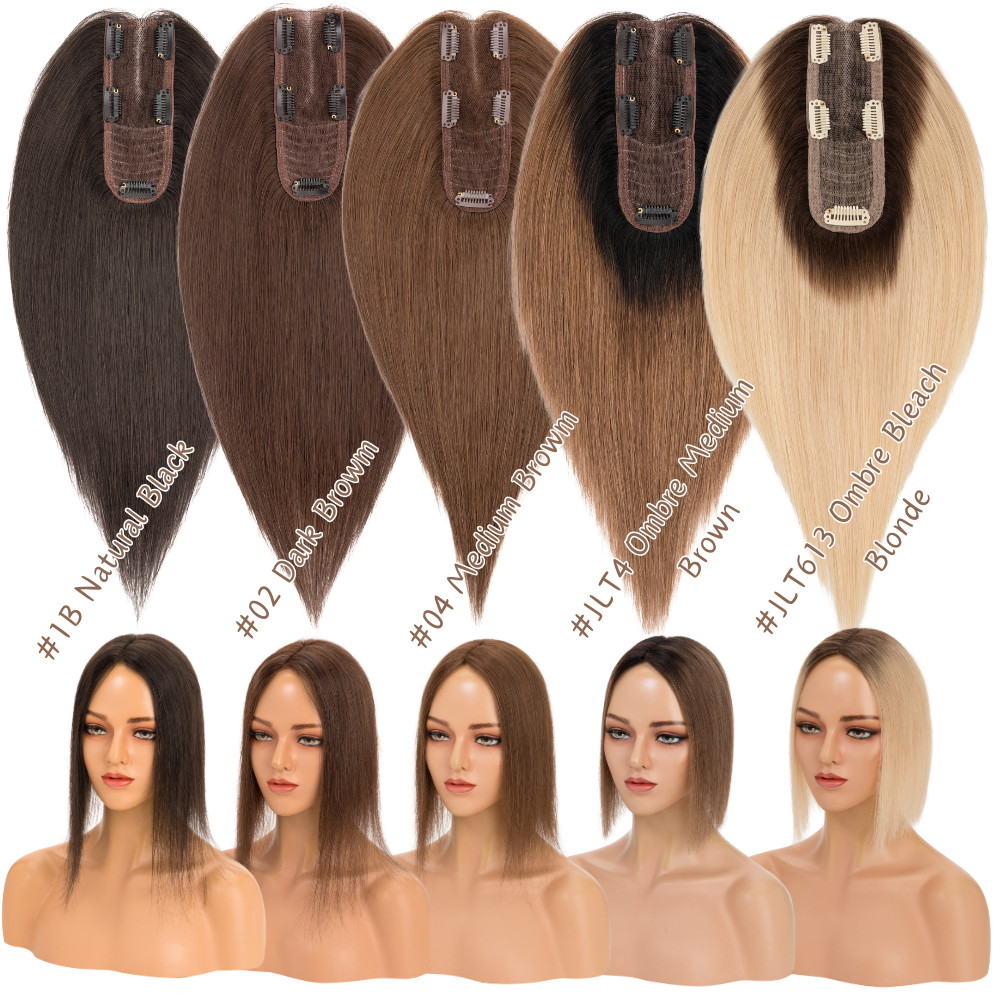 SIDE PART Clip In Topper Toupee Hairpiece Top 100% Human Hair Piece Lace Base US