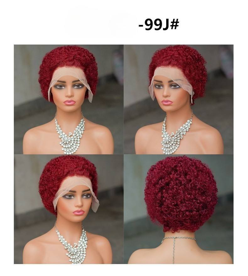 13×4 Lace Front Human Hair Short Curly Pixie Cut Wig For Black Women 200nsity