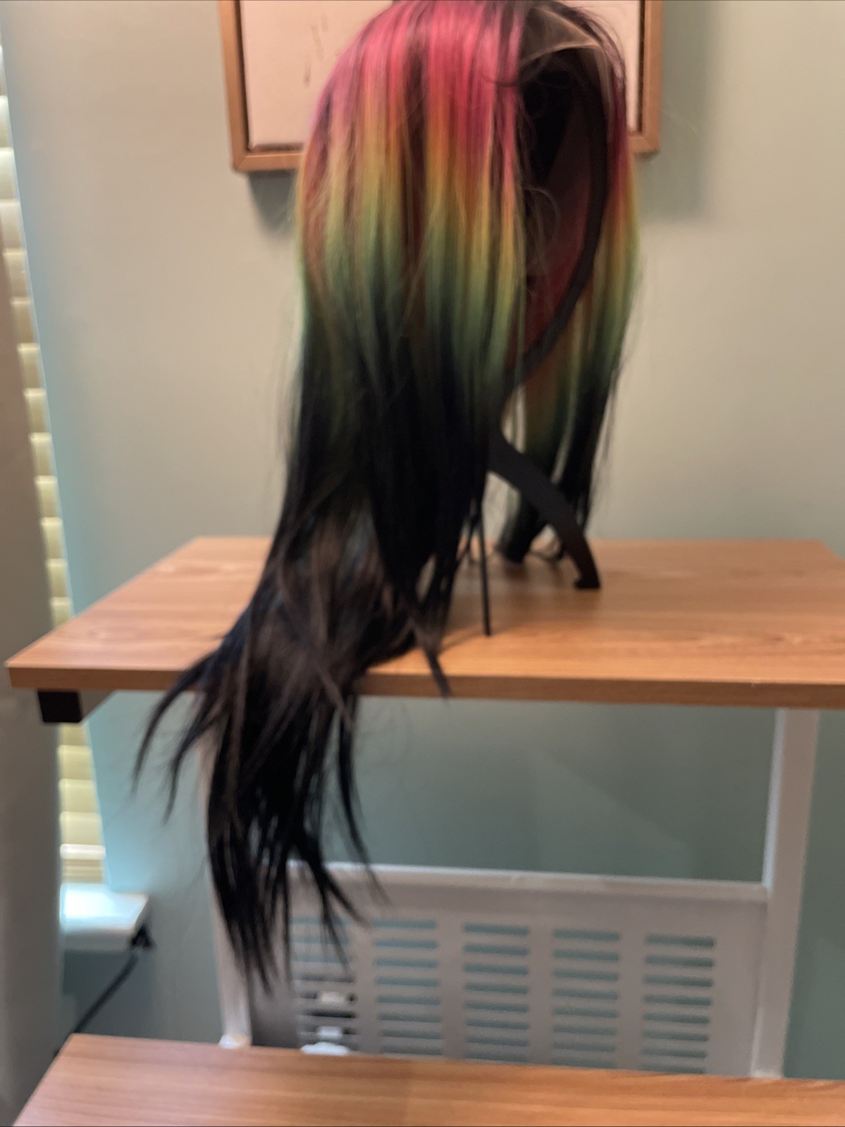 Straight Black Synthetic Lace front deep Part Wig With Rainbow Ombré