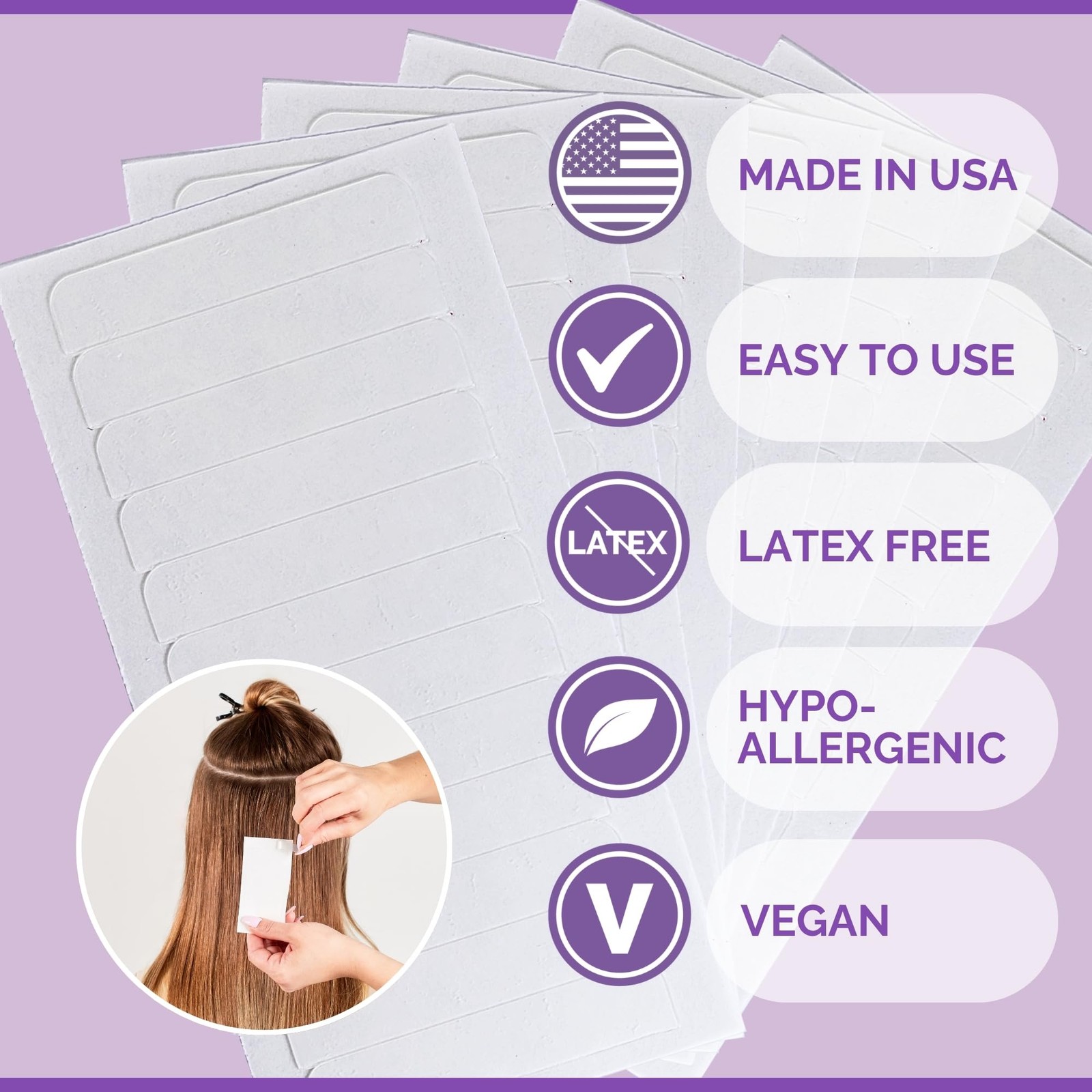 Single Sided Replacement Tape Hair Extensions Strong Hold Residue Free 48 Tabs