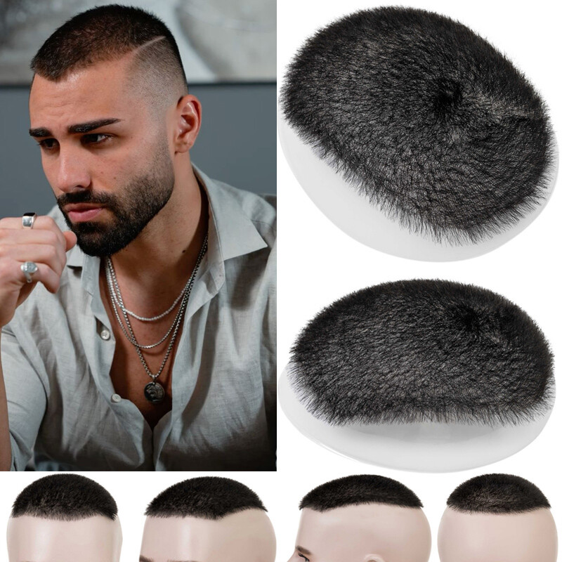Mens Human Hair Toupee Hairpiece System Ultra Thin PU Skin Base Topper Wig Short