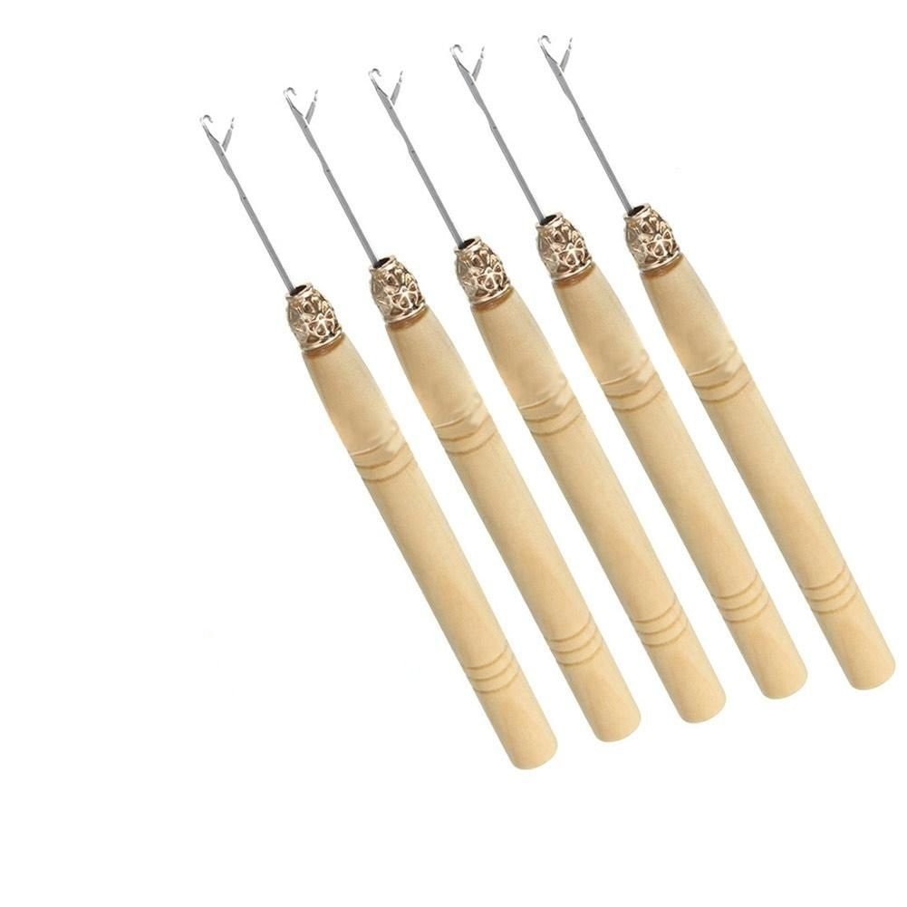 5 Wooden Hair Extensions Loop Needle Threader Wire Pulling Hook Tool for