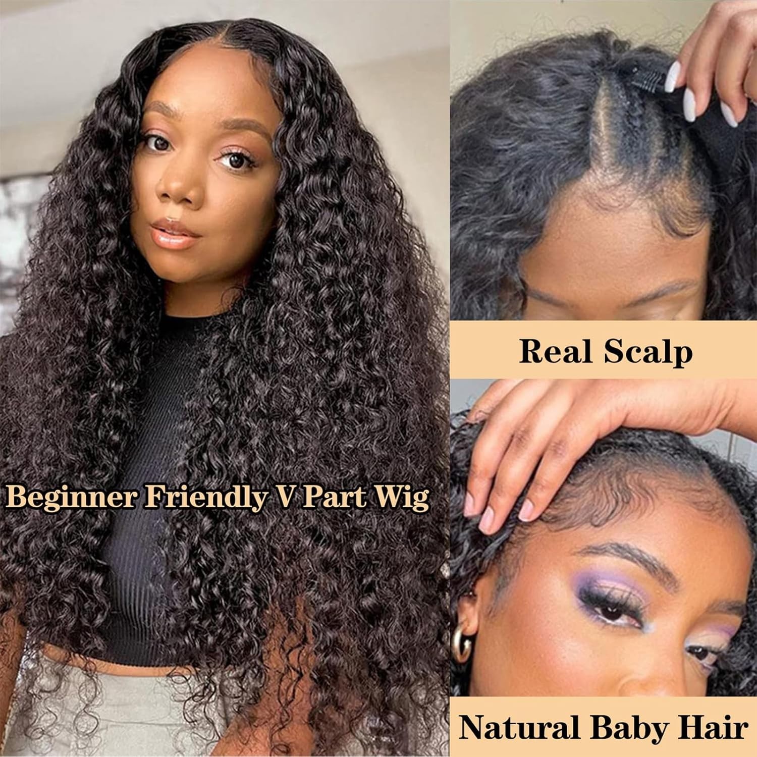 V Part Curly Wig Human Hair U Part Human Hair Wig Curly Brazilian V Part Wigs