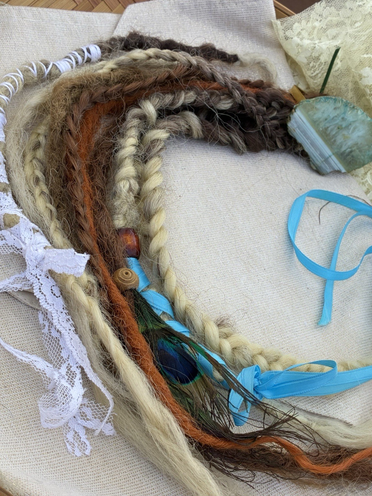 Dreadlock crochetHair Extensions 21-30in handmade feathers beads accent set