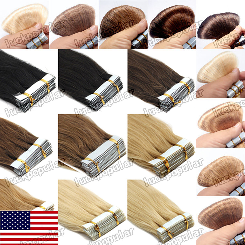 Seamless Tape in Human Hair Extensions Skin Wefts 100%Remy Hair Highlight Blonde