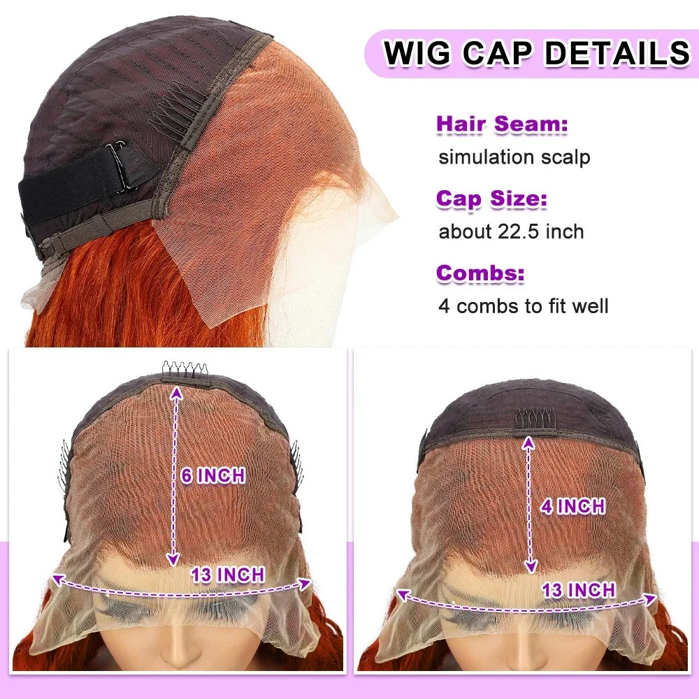 8-22Inch Deep Wave Bob Ginger Orange Lace Front Wigs Bob Human Hair Wig 14 Inch