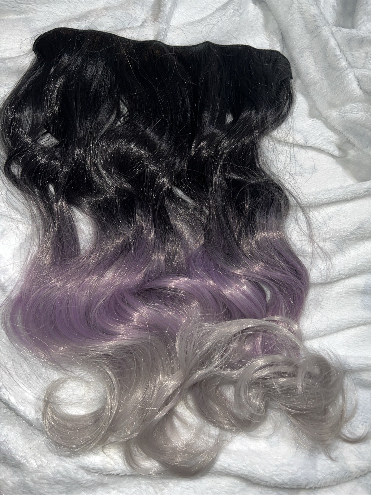 19” Black/Purple/Gray Wig With Attachments/hair-clips, Synthetic Hair
