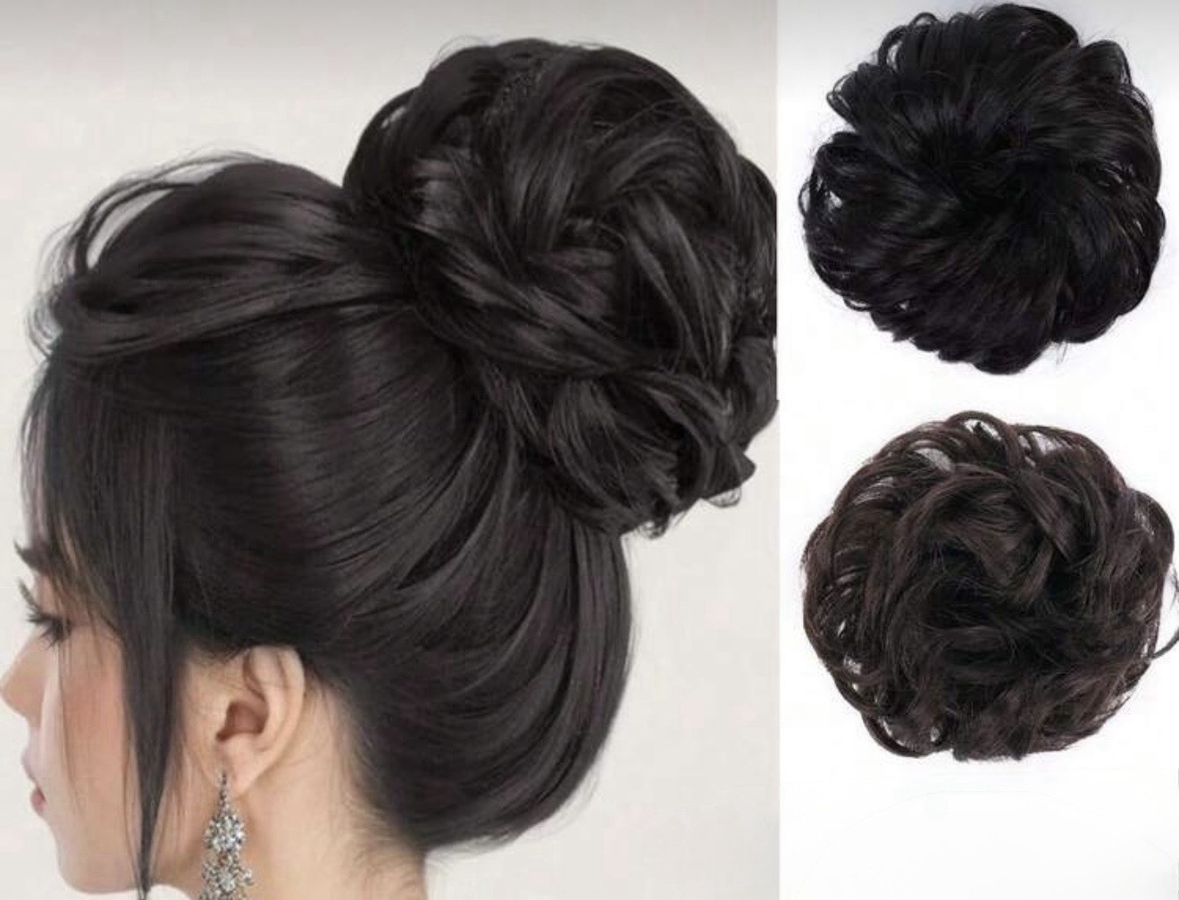 Black Curly Synthetic Claw Clip Hair Extension Bun for Women