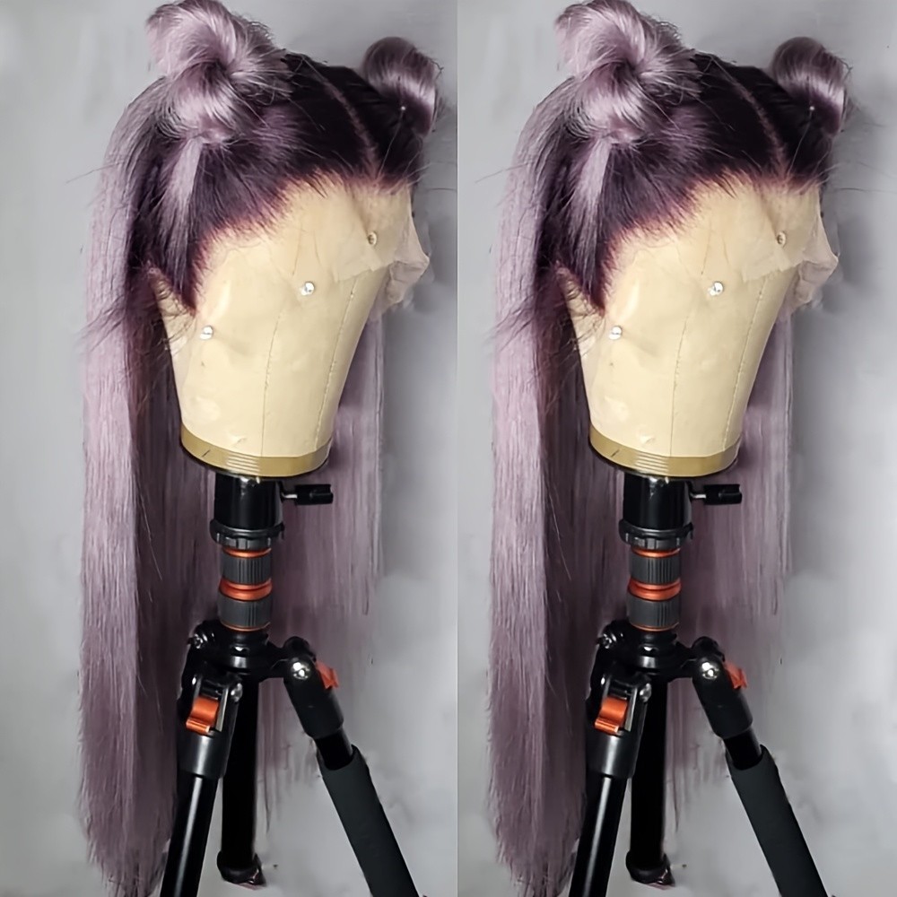 Ombre Purple Long Straight Hair Glueless Lace Front Wigs Free Part Women Party