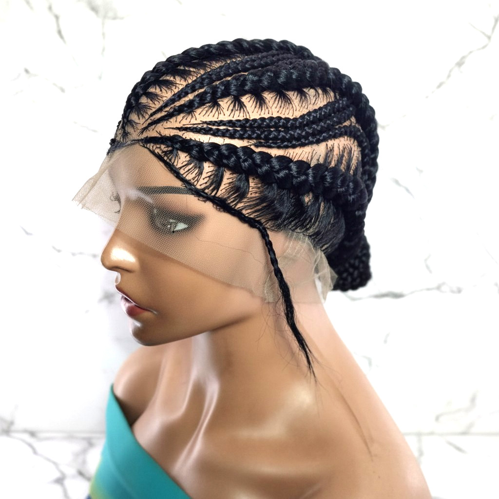 Bun Braided Wig. Natural Brush Cornrow Braids. Full Lace with Baby Hair.