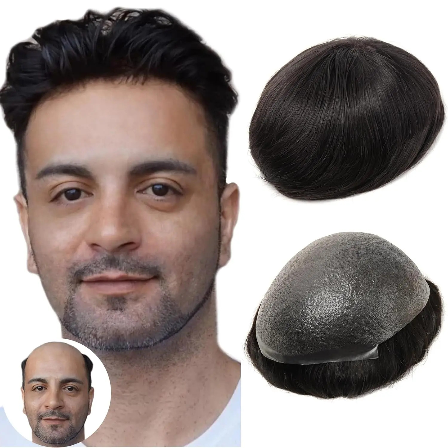 Full PU Thin Skin Toupee For Men Human Hairpiece Replacement System Hair