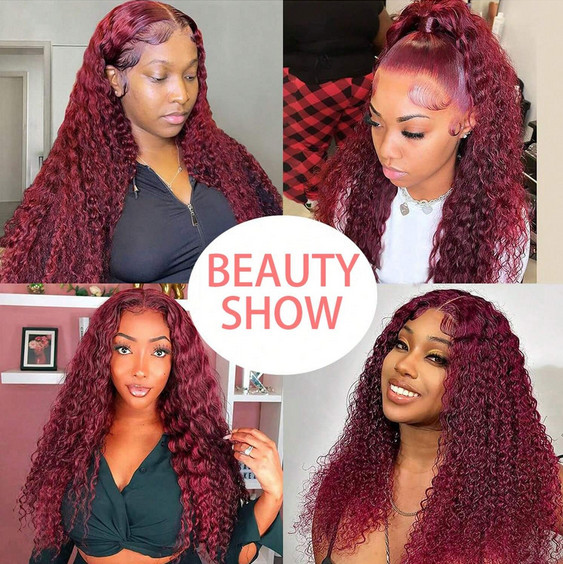 Burgundy 99J 200% Density Human Hair 5×5 Water Wave Transparent Lace Wigs