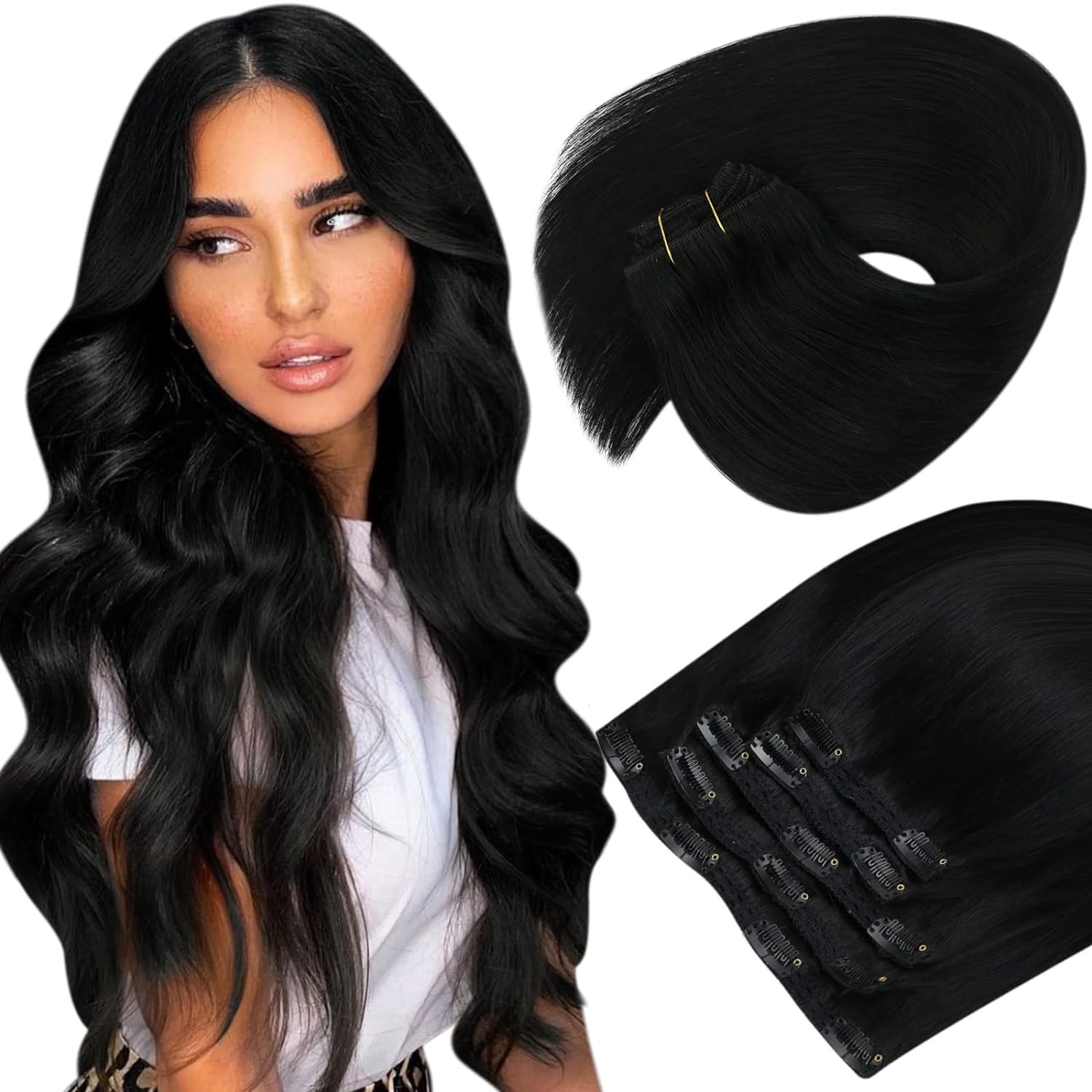 Clip in Hair Extensions Real Human Hair Clip-on Remy Hair Thick Balayage Colors