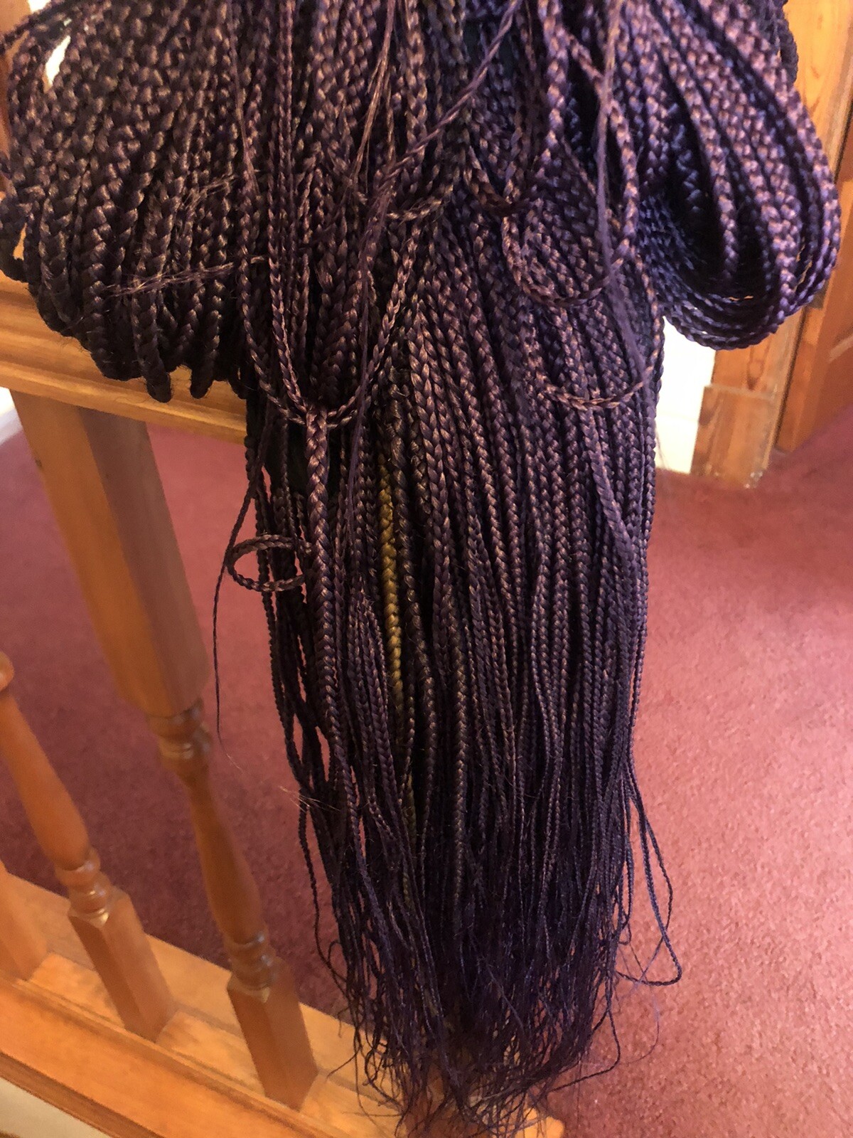 Custom Fully hand braided lace closure box braid wig baby hair color purple 28in