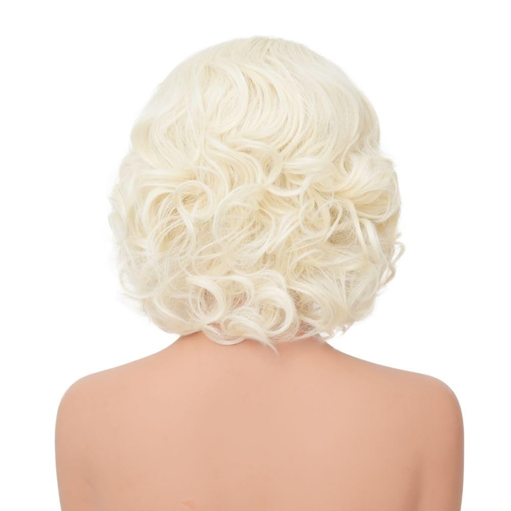 Salaibs Platinum Blonde Short Curly Lace Front Wig for Women, Synthetic