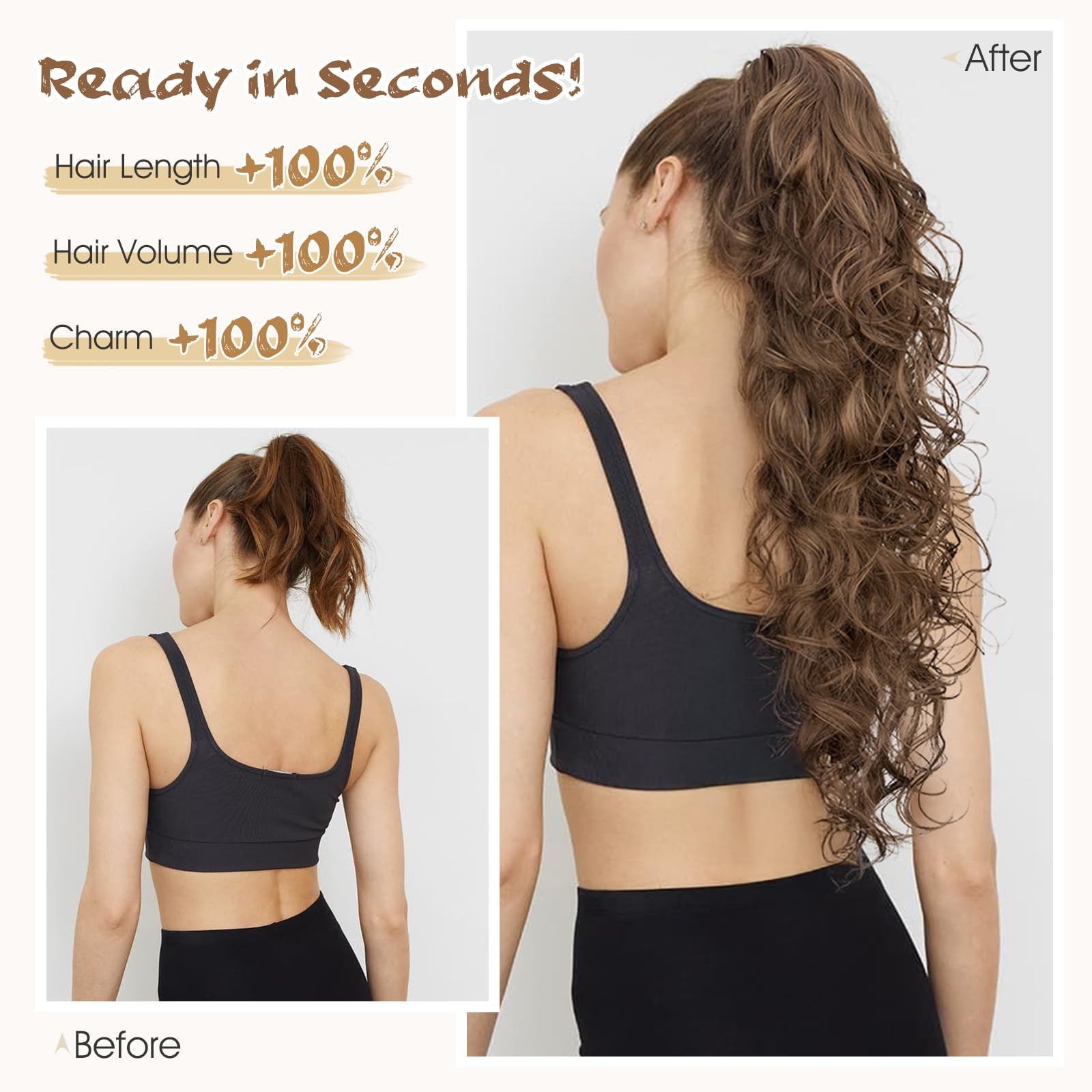 MY-LADY Ponytail Extension for Women, 24″ Claw Clip 24 Inch, Medium Brown