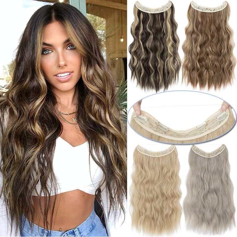 100% Real Natural as Human Wire Clip in Hair Extensions Invisible One Piece Wavy