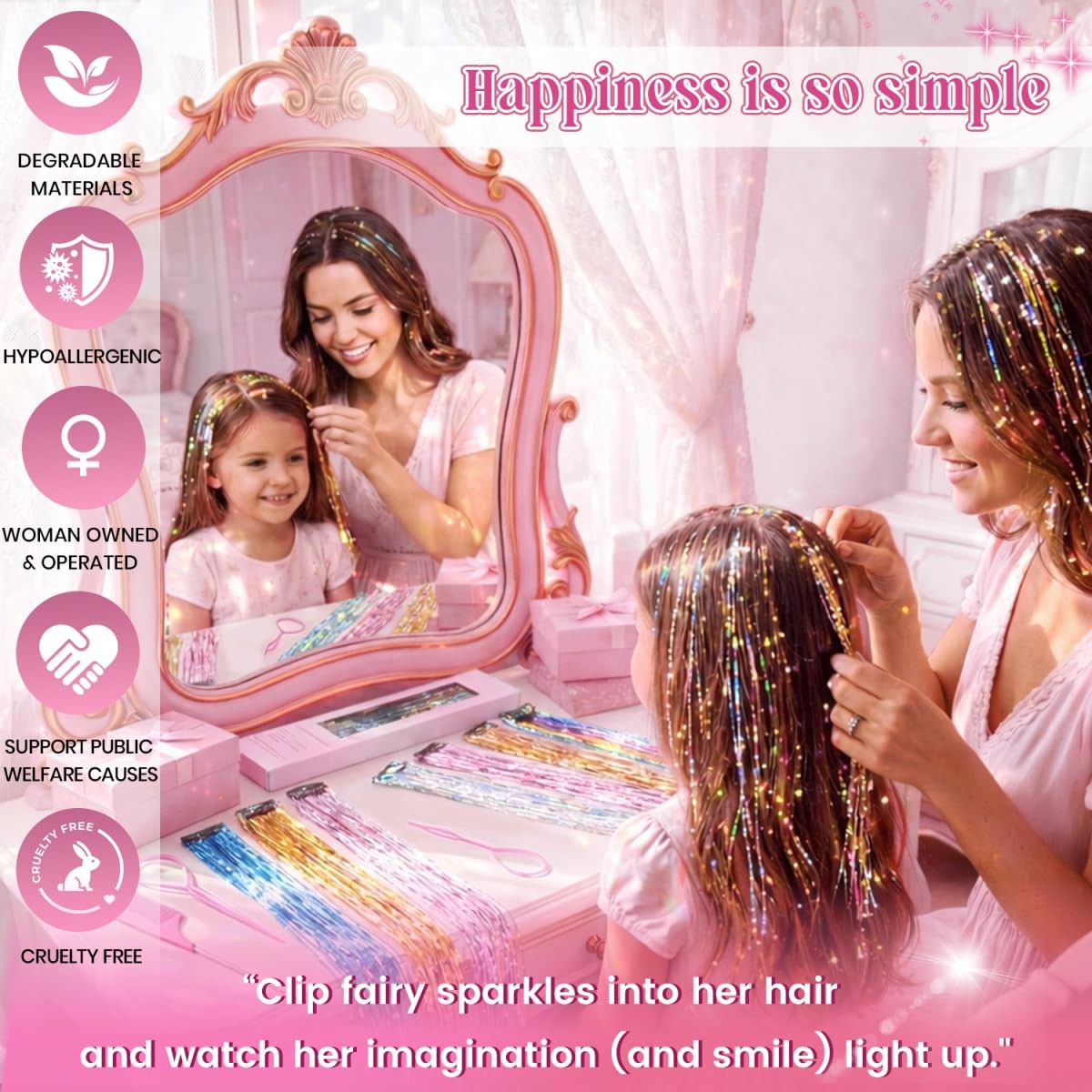 Clip in Hair Tinsel, 14 Pcs Colorful Glitter Hair Accessories for Women Girls…