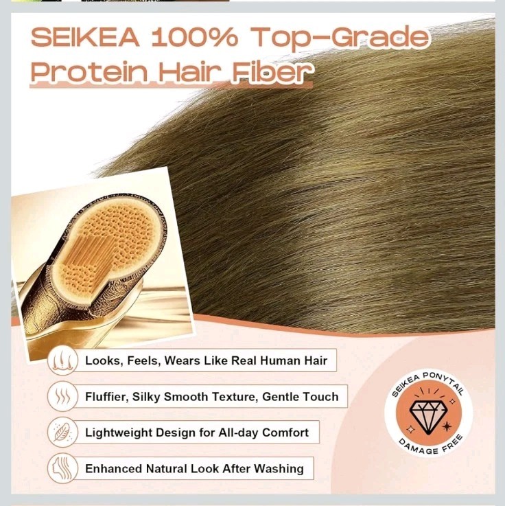 SEIKEA 16” Cheer Ponytail Hair Piece, 100% Ash Blond w/ Highlights Cheerleader