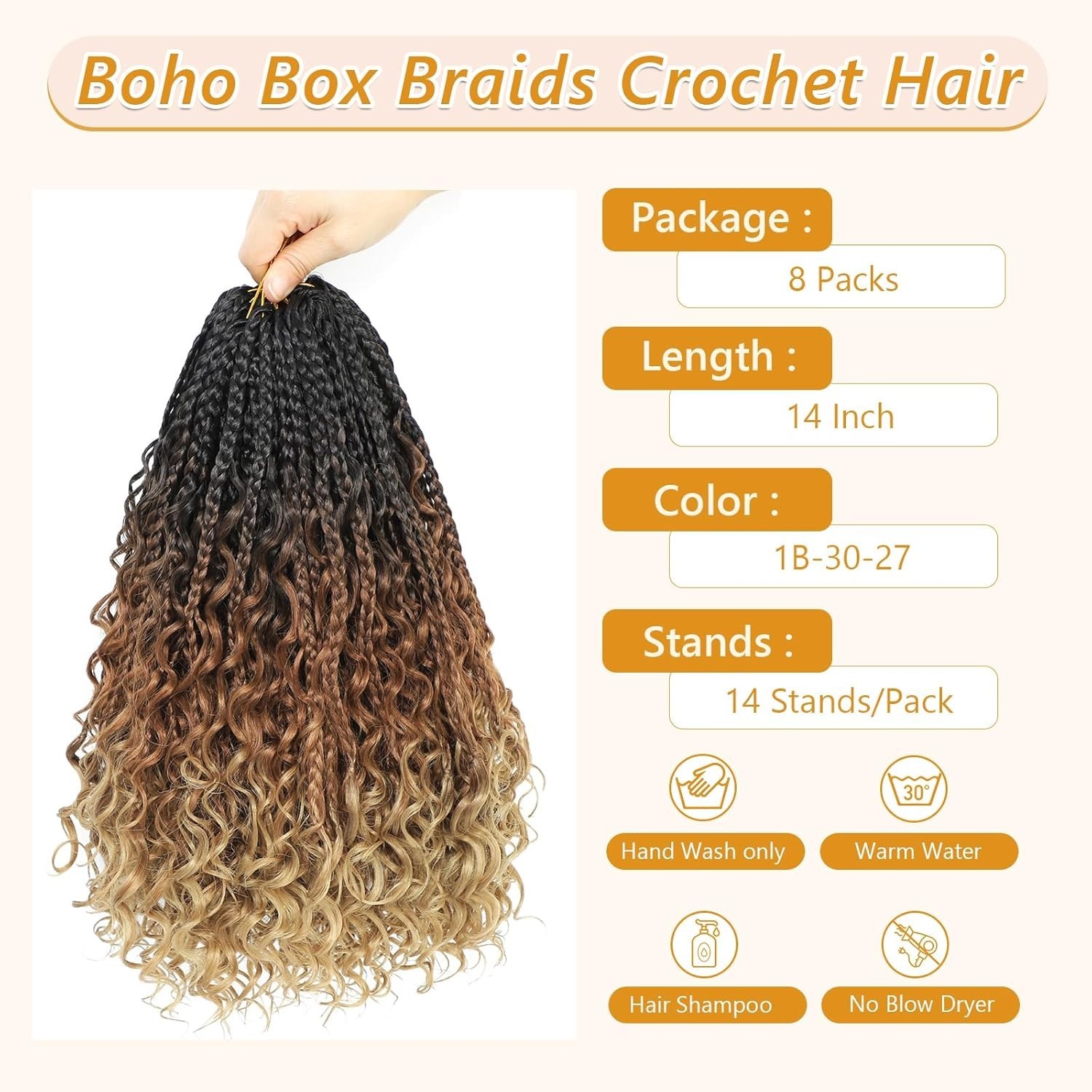 Lightweight 14 Inch Crochet Hair Goddess Box Braids – 8 Packs with Curly Ends