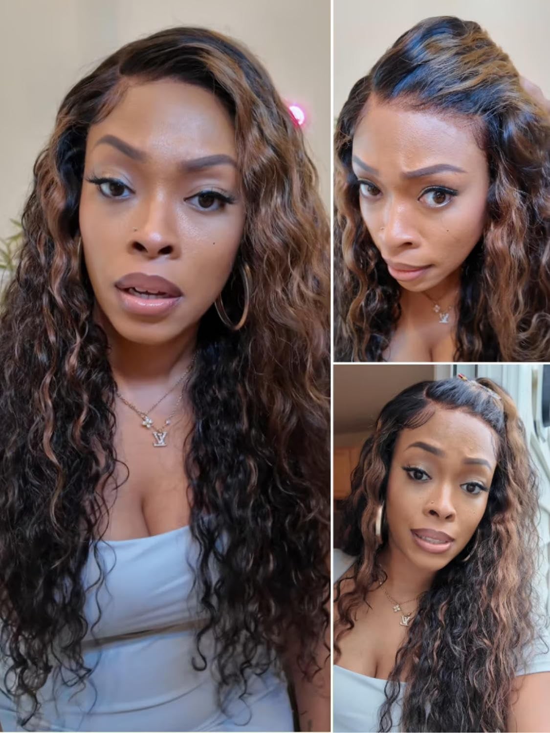 Beauty 18 Inch, Golden Brown Highlight | 7×5 Lace Closure Water Wave Wig