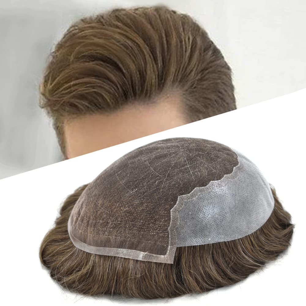 Swiss Lace Front Hair System Replacement PU Skin Mens WigMens Toupee Hairpiece
