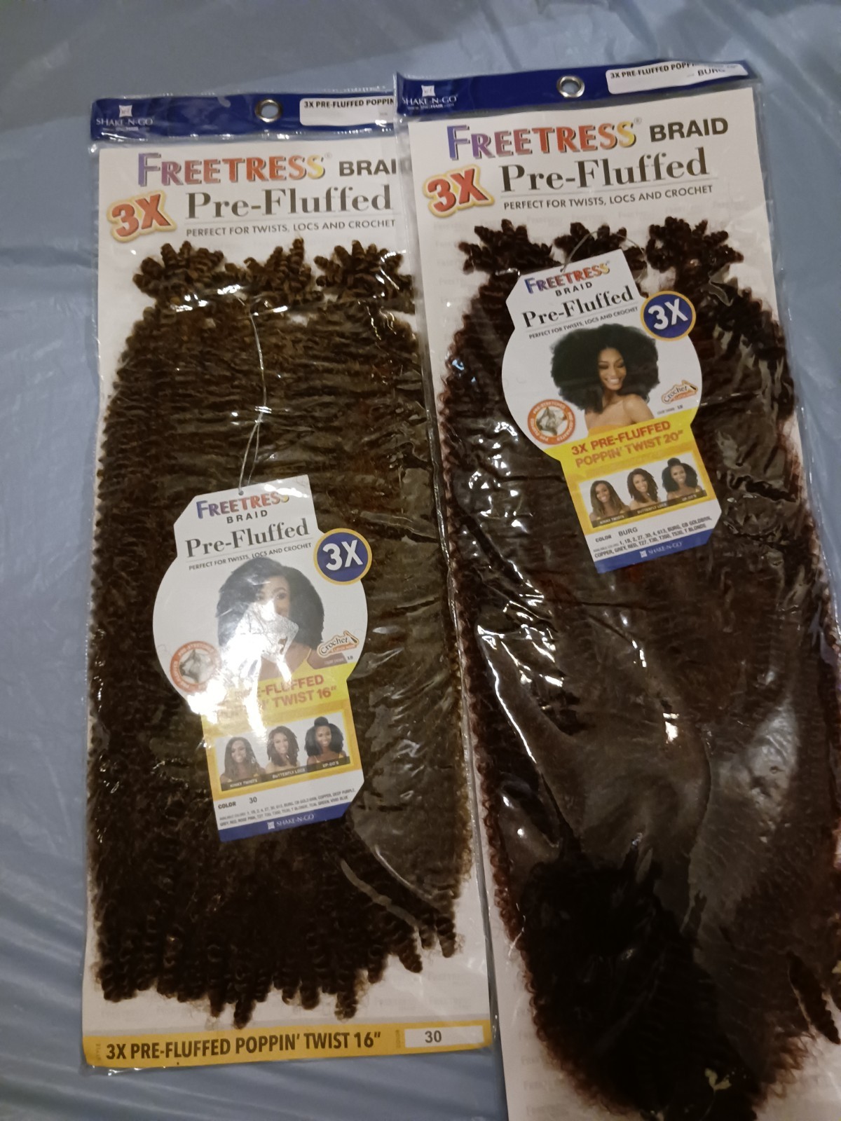 Freetress Poppin’ Twist Pre-Fluffed Crochet Synthetic Hair 2-Pack 16″/20″ Brown