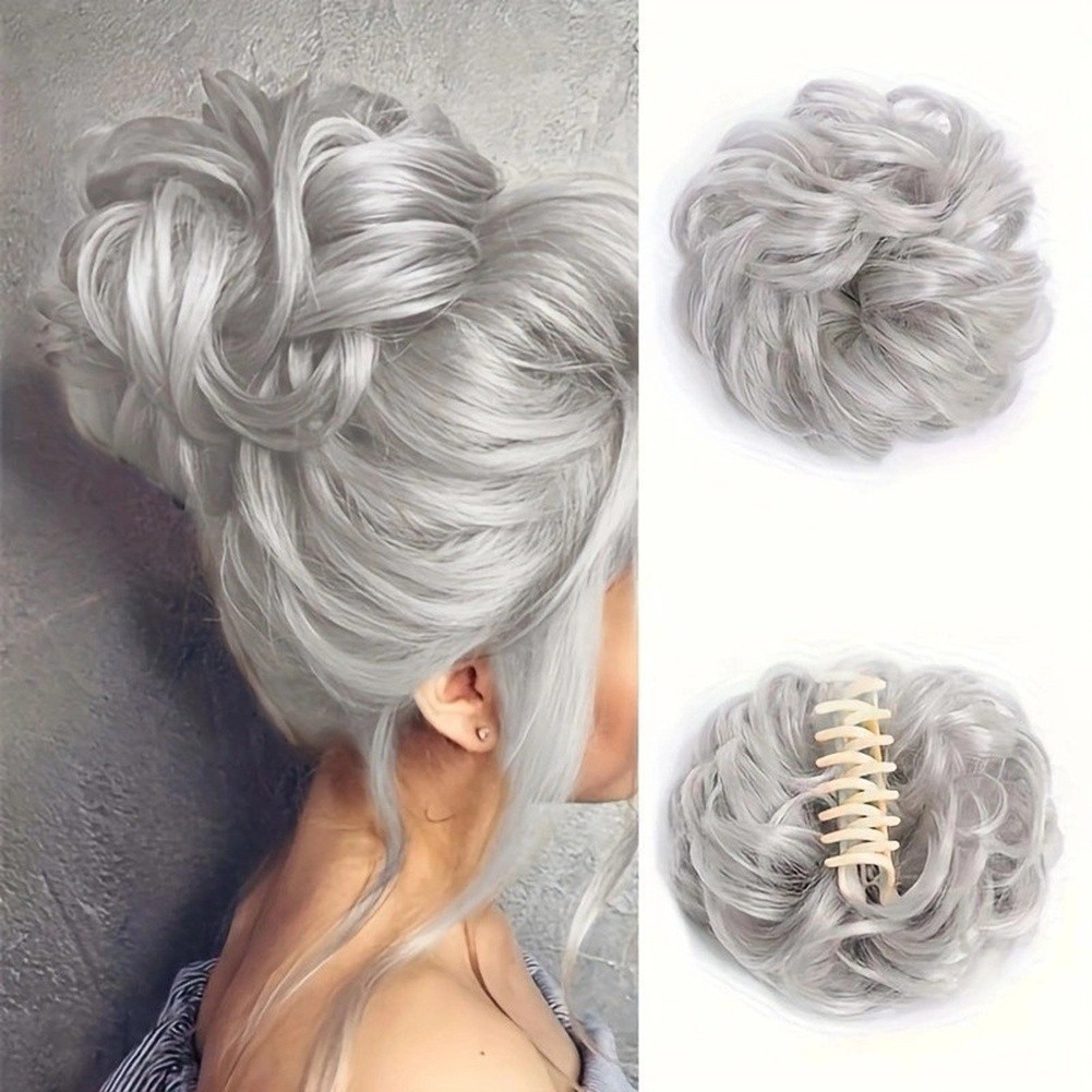 High-Temp Wire Clip-On Bun with Silk-Fake-Hair Feel 17 10 8cm Messy Chic Style