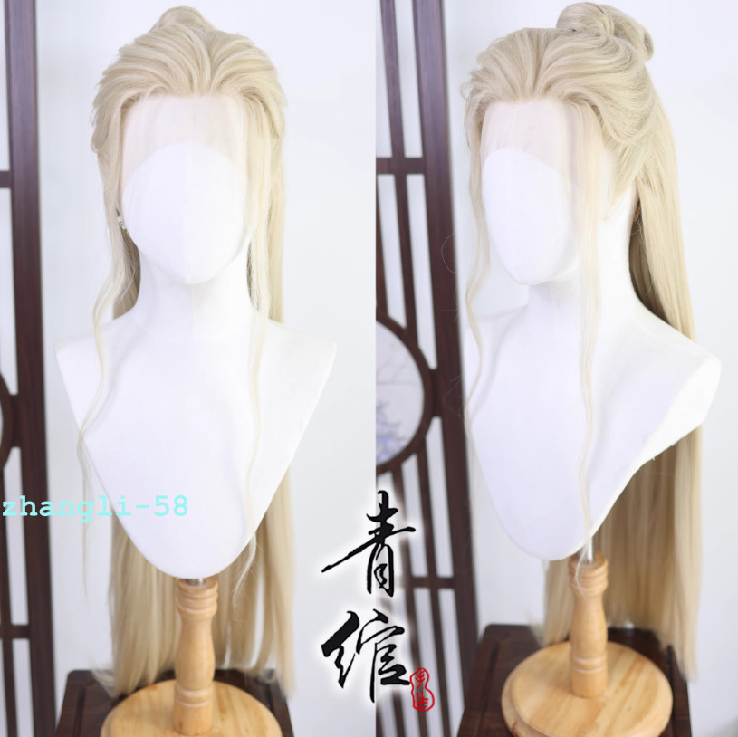 Fu Shan Hai 赴山海 Li Chenzhou Yi Cheng Mixed Gold Straight Long Hair Cosplay Prop