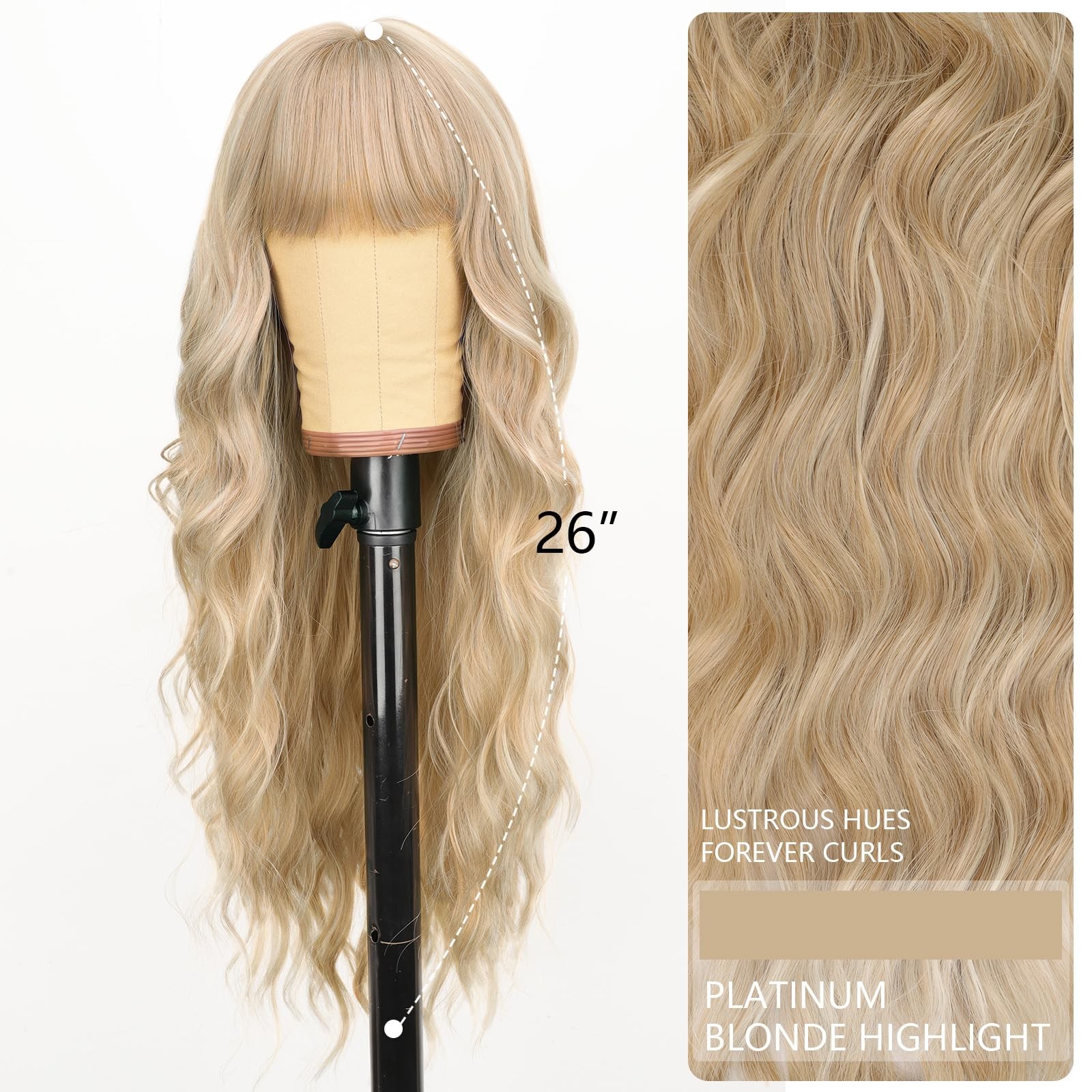 Aisi Hairbeginner Friendly Wigs Platinum Blonde Highlight Wig Bangs Long Wavy