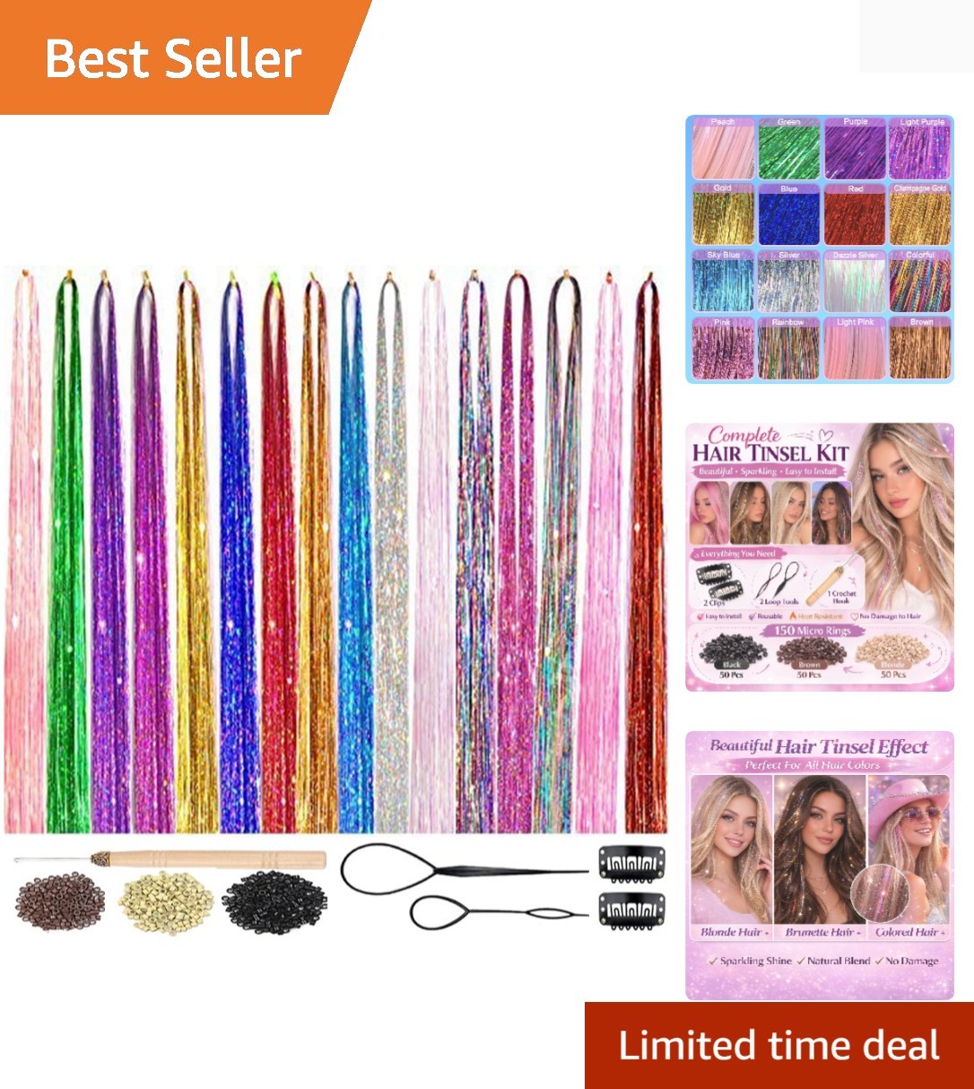 Glamorous 48-Inch Heat Resistant Hair Extensions Kit – 3500 Strands in 16 Colors