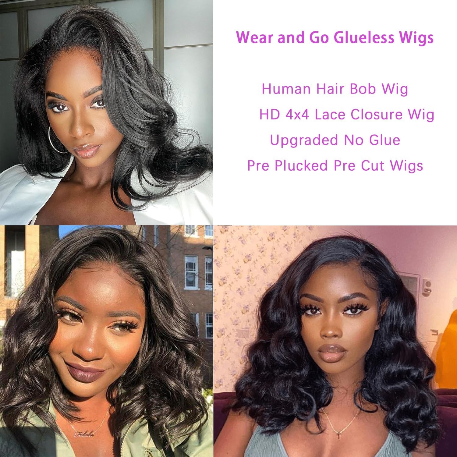 Wear and Go Glueless Wig Human Hair Pre Plucked Pre Cut Body Wave 4×4 lace Wig