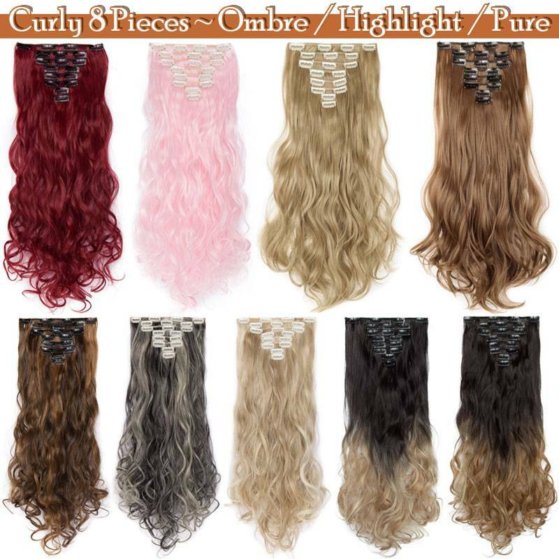 Thick 8Pcs 18Clips Clip in Full Head Hair Extensions Curly Straight For Woman US